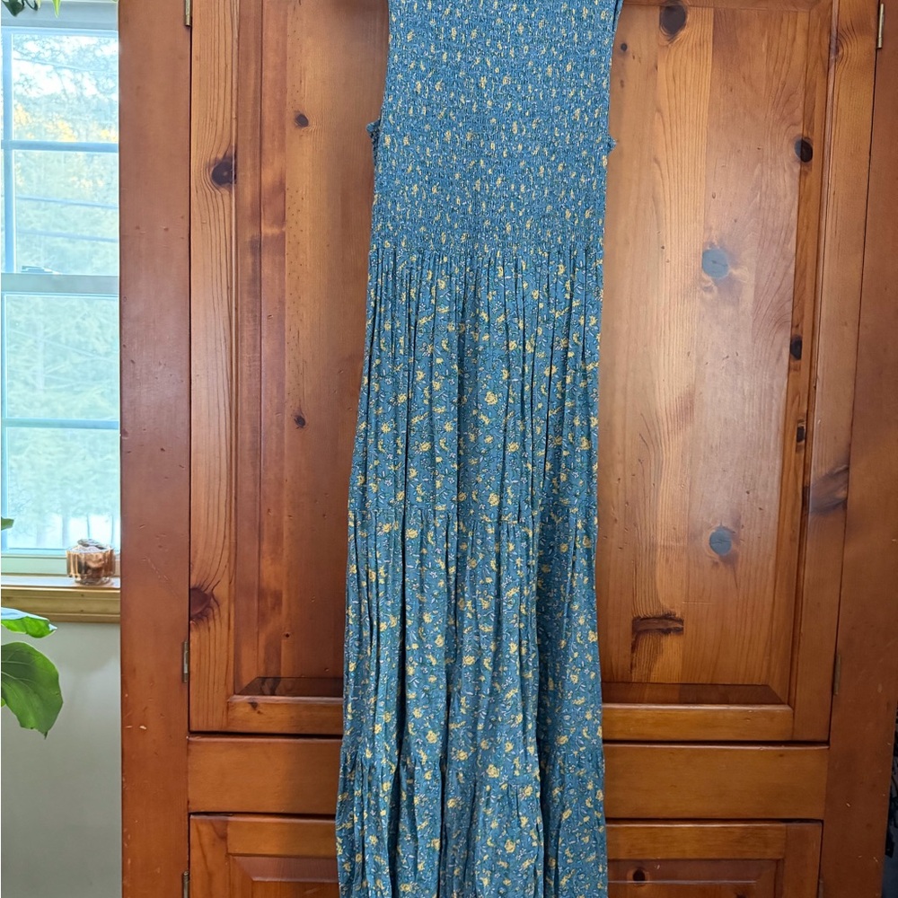 Natural Life Floral Blue and Yellow Maxi Dress
